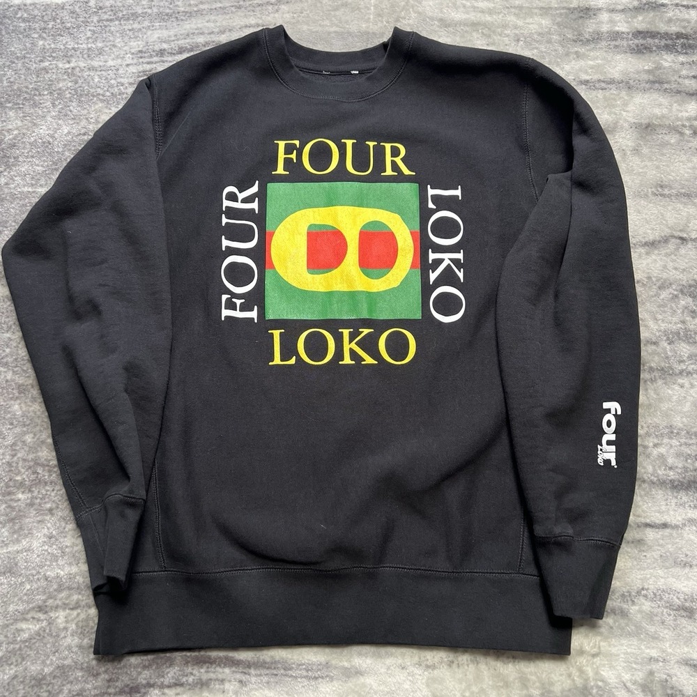 Y2K Four Loko Men's Sweatshirt Large Black Pullover Luxury Fashion Graphic